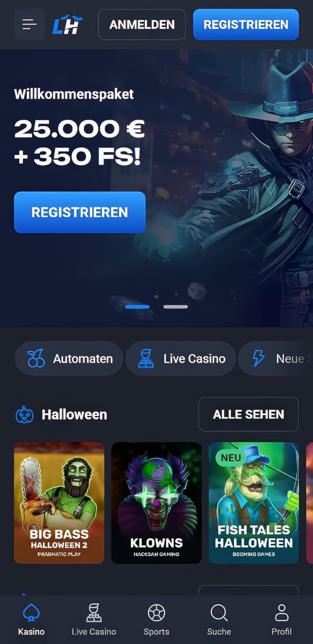 Lucky Hunter Homepage Mobile