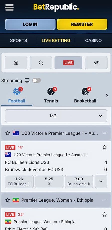 BetRepublic Live Betting Mobile