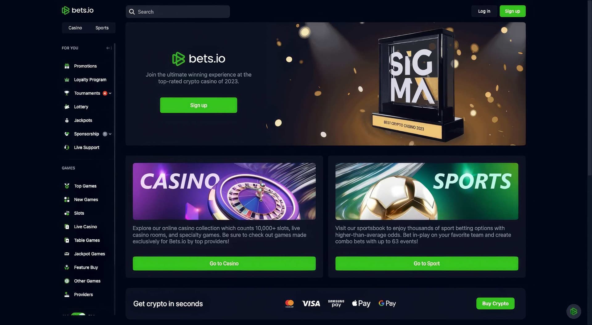 bets.io homepage desktop