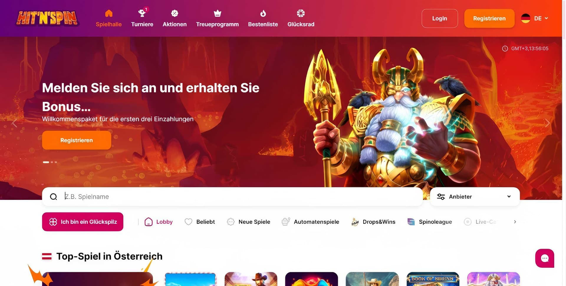 hitnspin homepage desktop