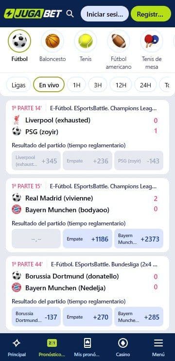 Apuestas en vivo de jugabet mobile