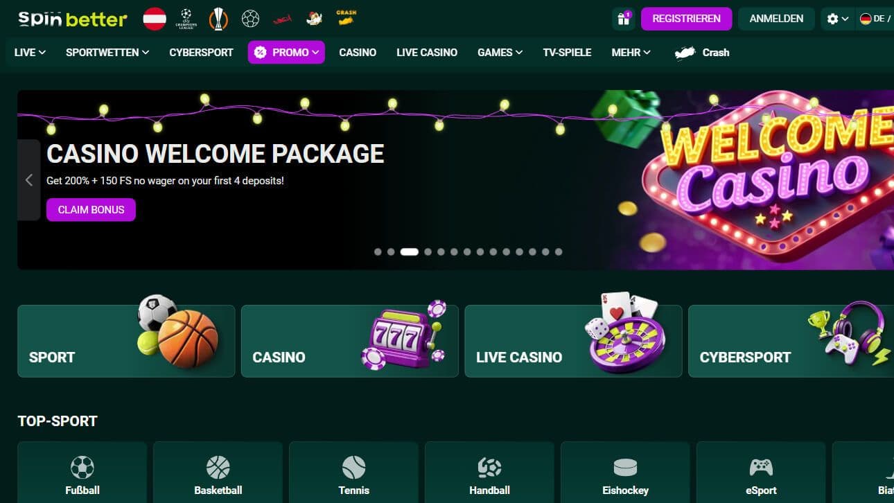 spinbetter homepage desktop