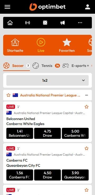 Optimbet Livewetten Mobile
