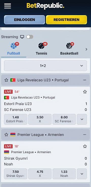 BetRepublic Live Wetten Mobile