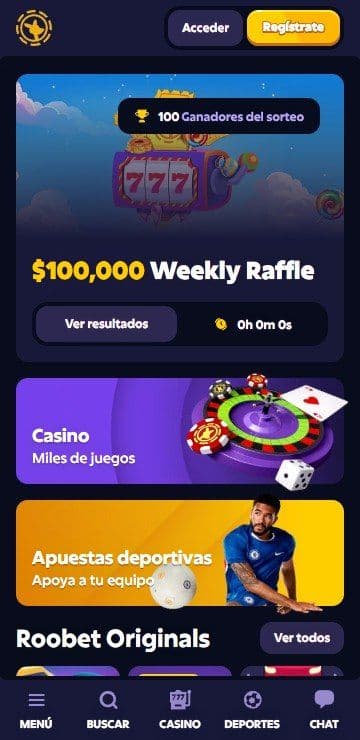 Lobby de inicio de roobet mobile