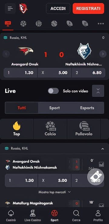 Rooster.Bet Scommesse Live Mobile