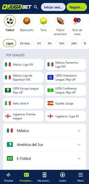 Lobby de inicio de jugabet mobile