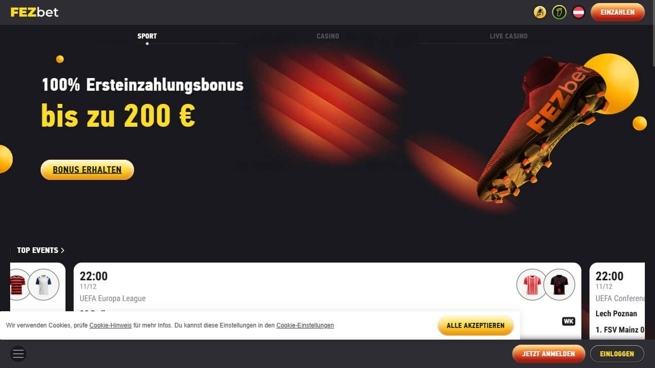 fezbet homepage desktop