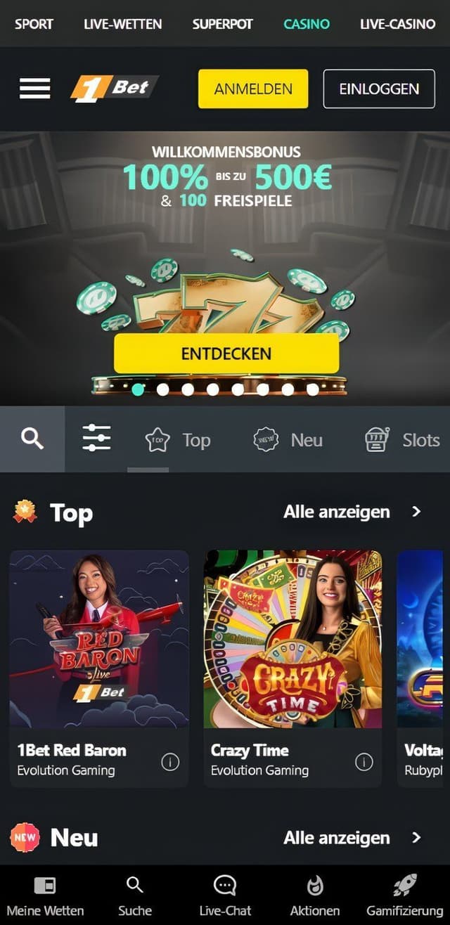 1Bet Casino Startseite Mobile