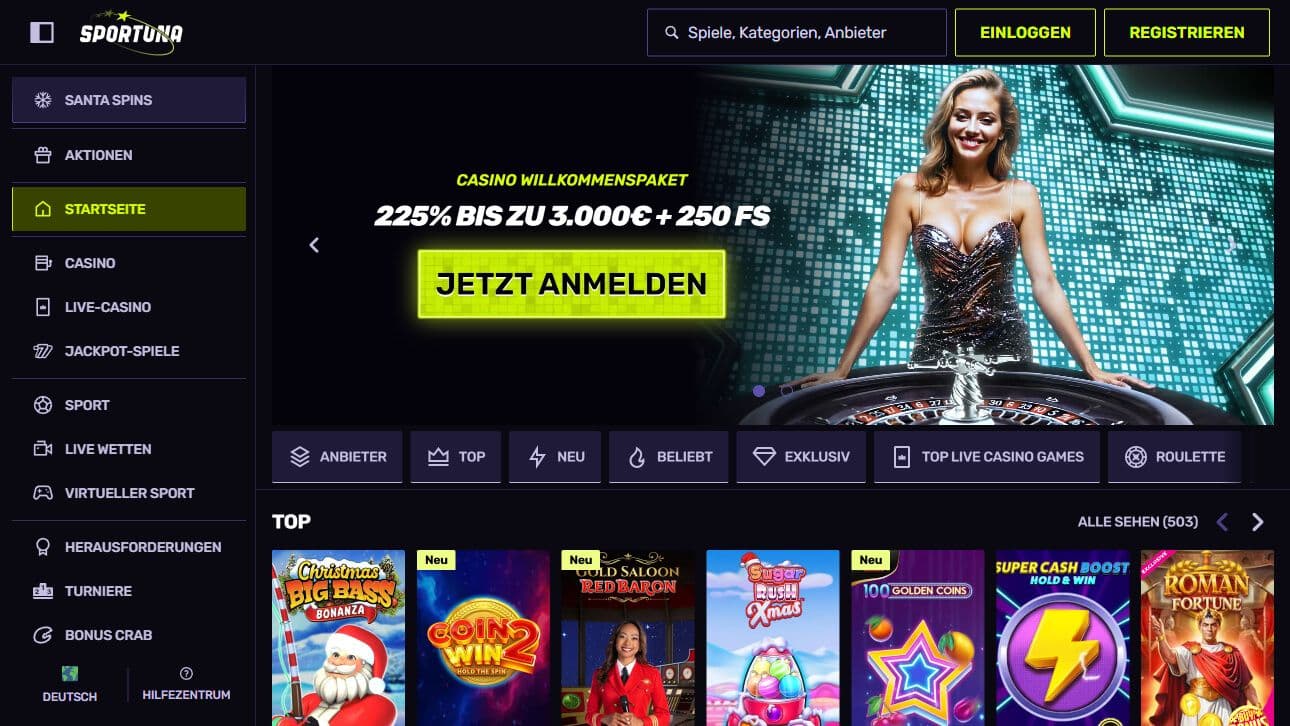 sportuna homepage desktop