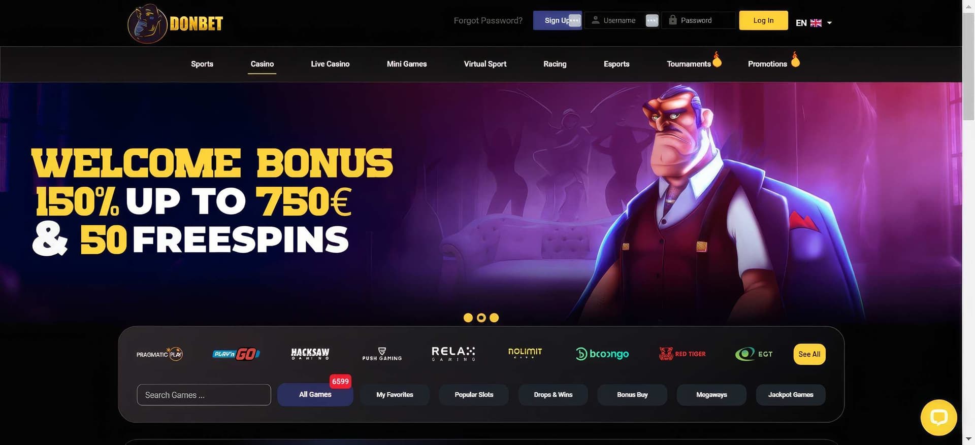 donbet homepage desktop