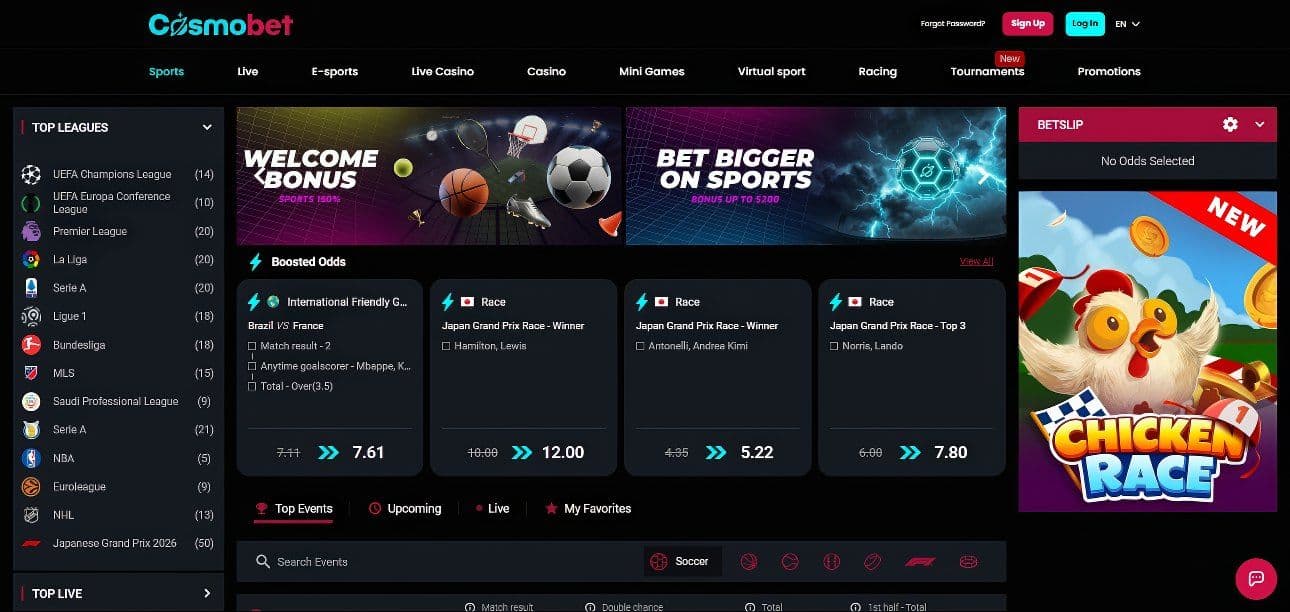 cosmobet homepage desktop