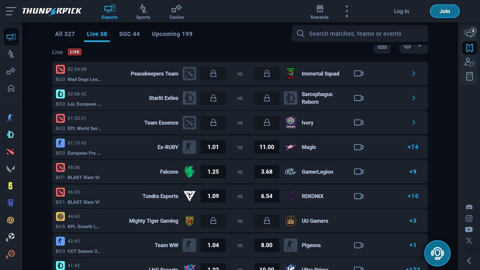 Thunderpick Esports Mobile Live