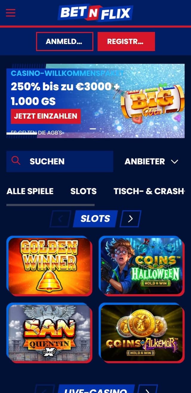 BetNFlix Homepage Mobile