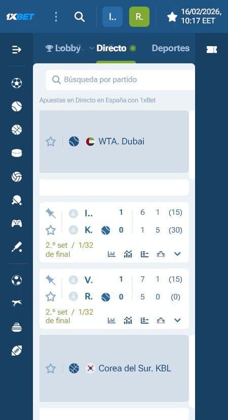 Apuestas en vivo de 1xbet mobile