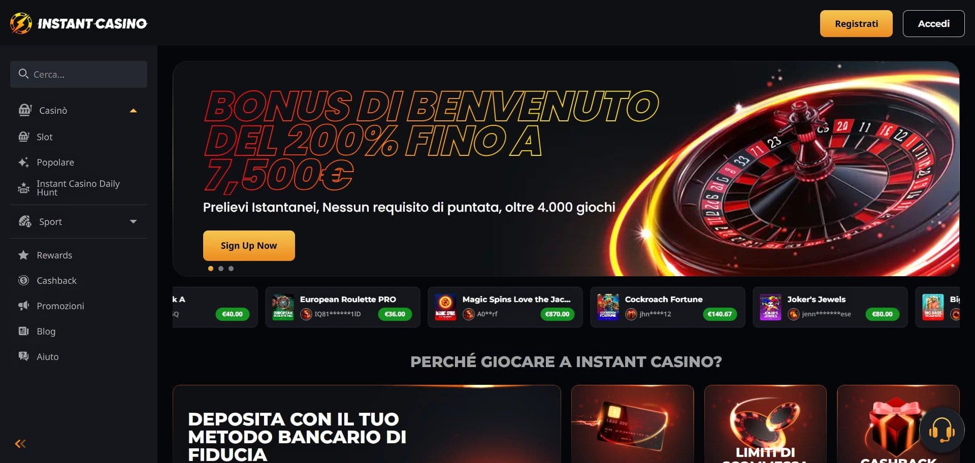 Instant Casino Home Desktop