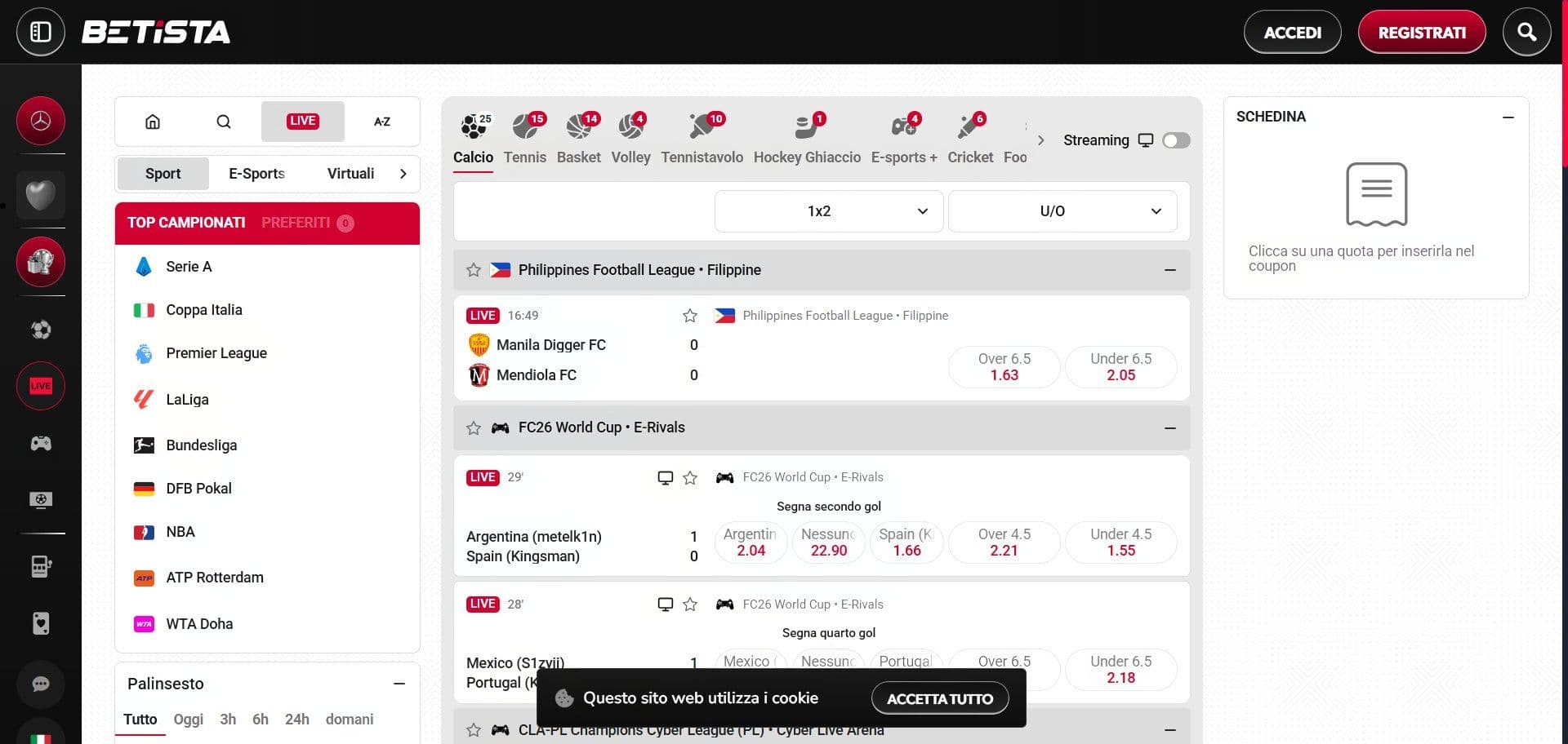 Bettista Live Betting Desktop