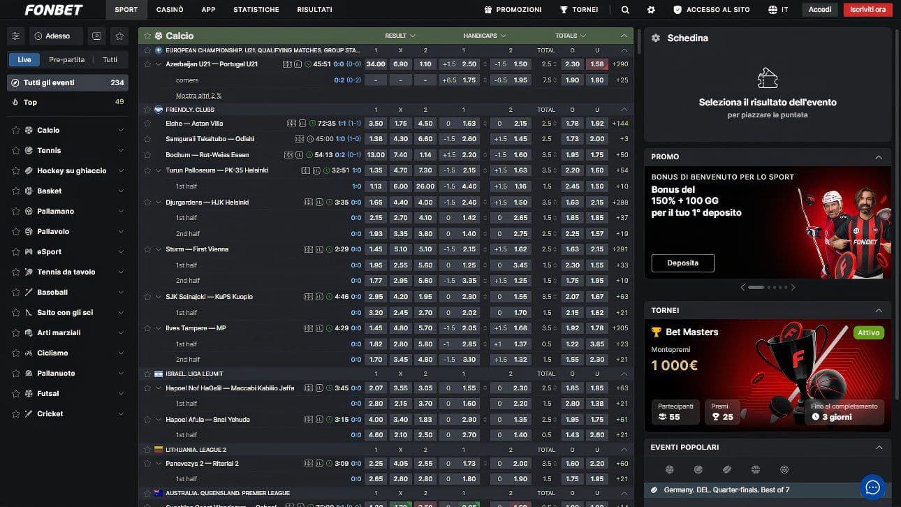 Fonbet Scommesse Live Desktop