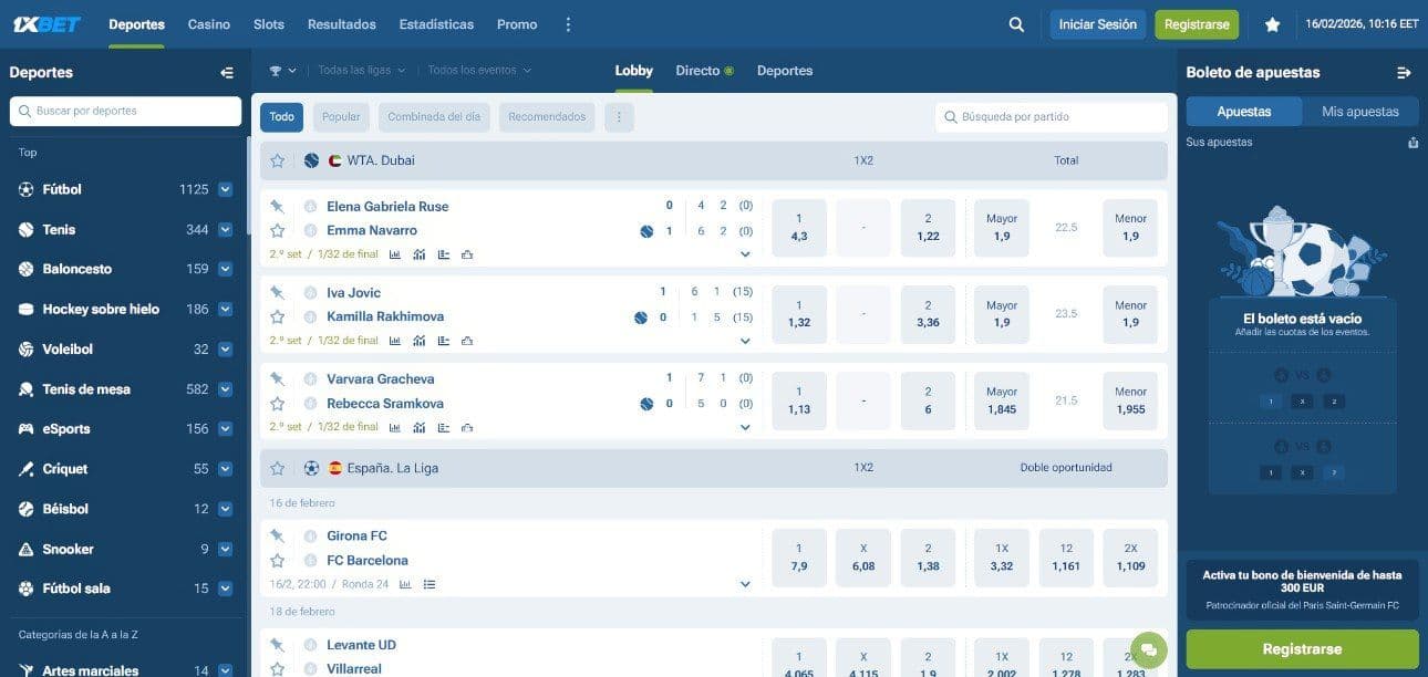 Apuestas en vivo de 1xbet