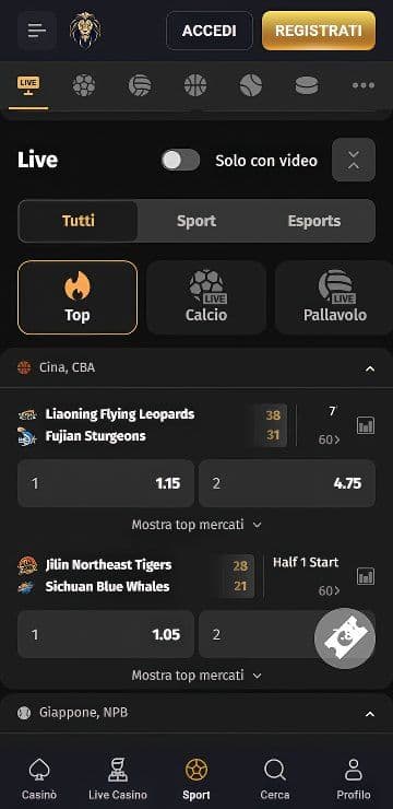 FortunePlay Sports Scommesse Live Mobile