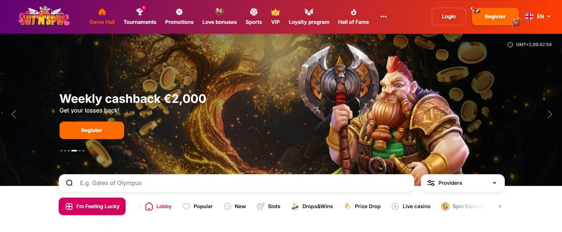 HitNSpin Casino Home Desktop