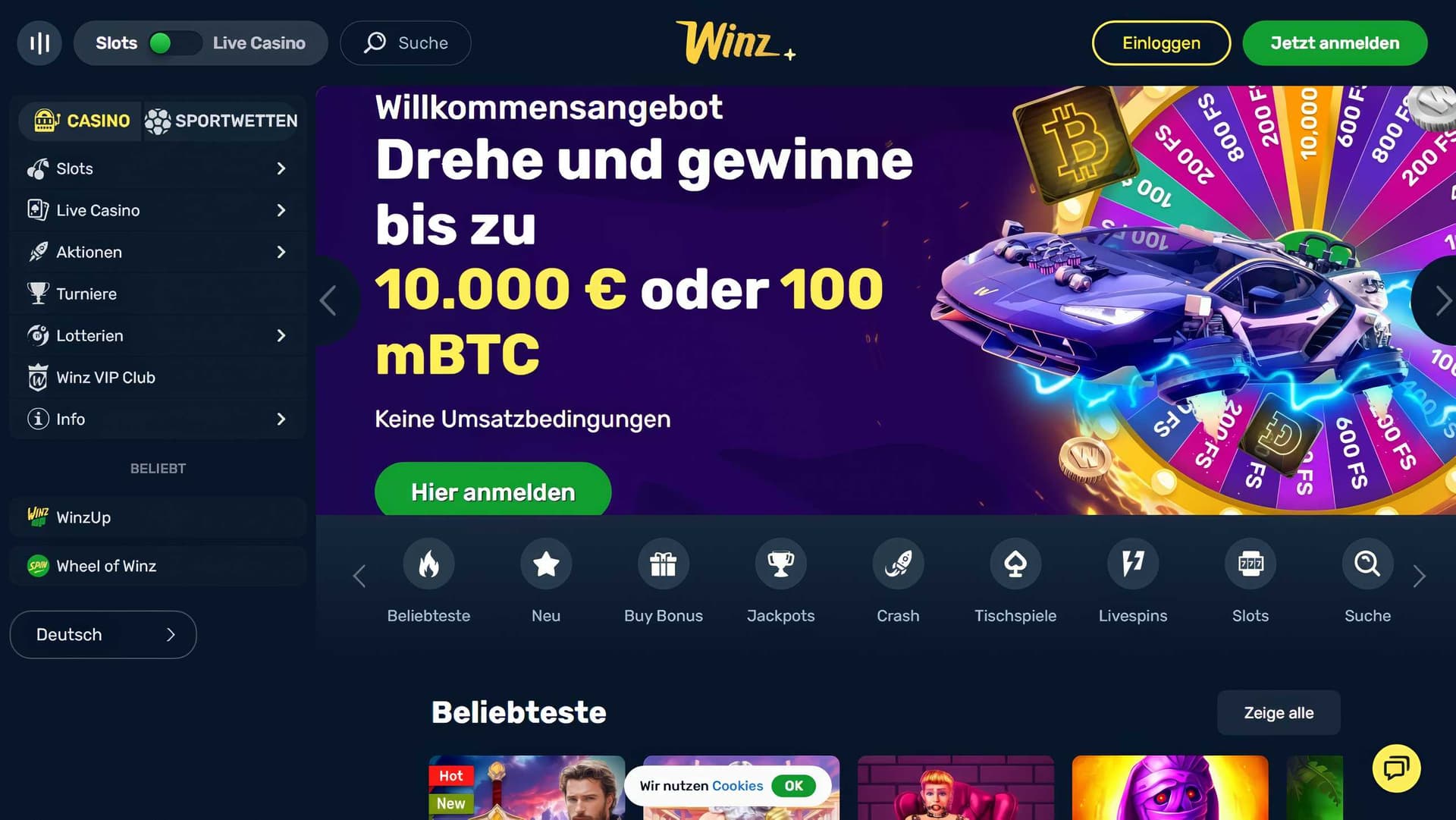 winz.io homepage desktop