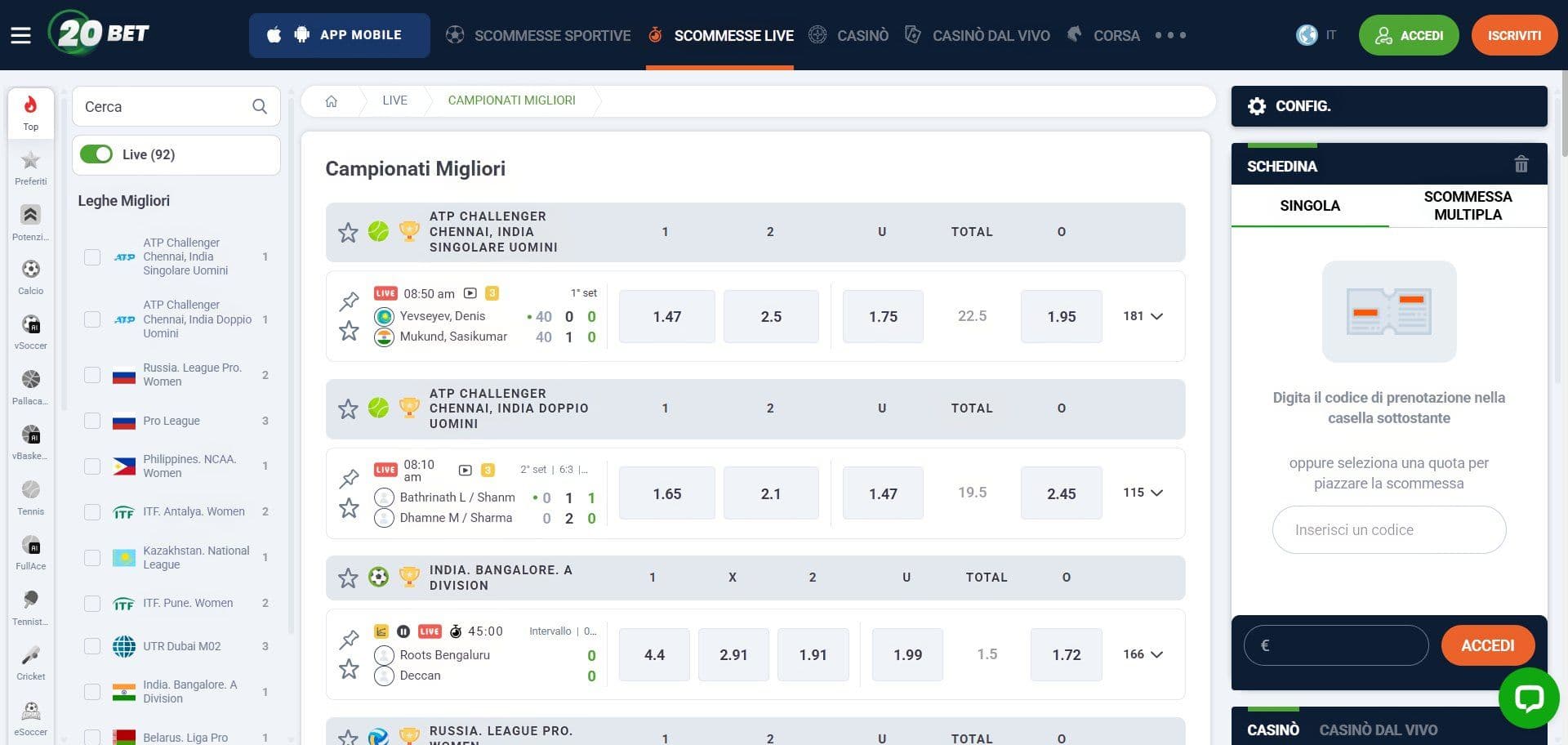 20Bet Scommesse Sportive Live Desktop