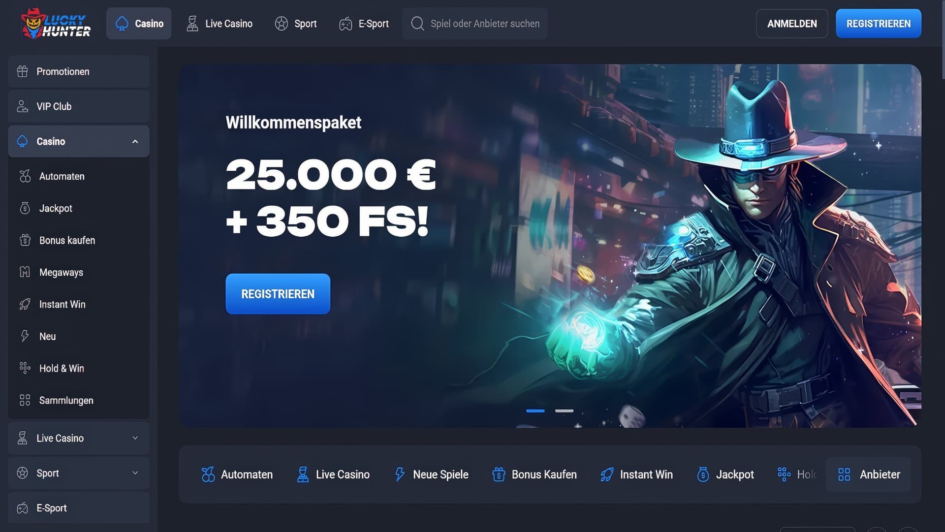 Lucky Hunter Homepage Desktop