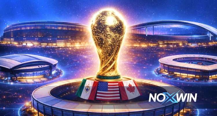 2026 World Cup host cities cover image with trophy, USA, Mexico and Canada stadium backdrop, Noxwin blog artwork.