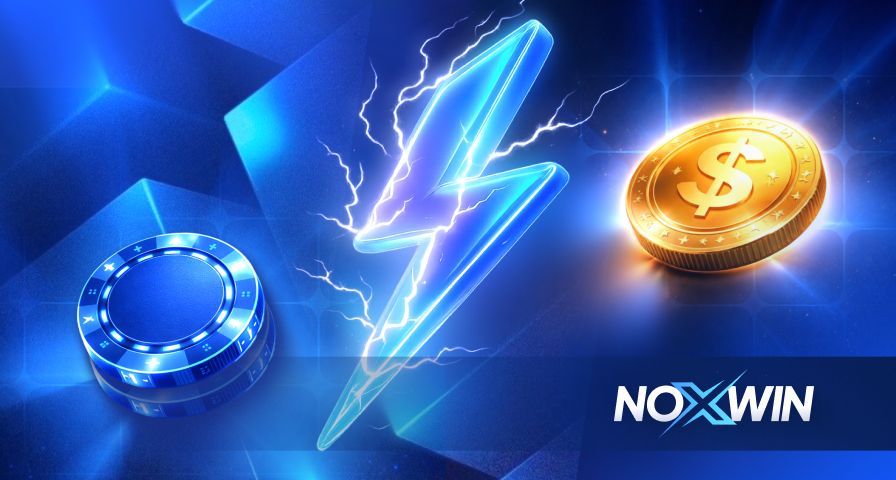 Blue Noxwin blog cover: casino chips vs golden coin jackpot, lightning energy. Social casinos vs real money casinos difference guide.
