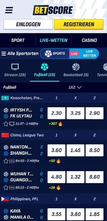 BetScore Live Sportwetten Mobile