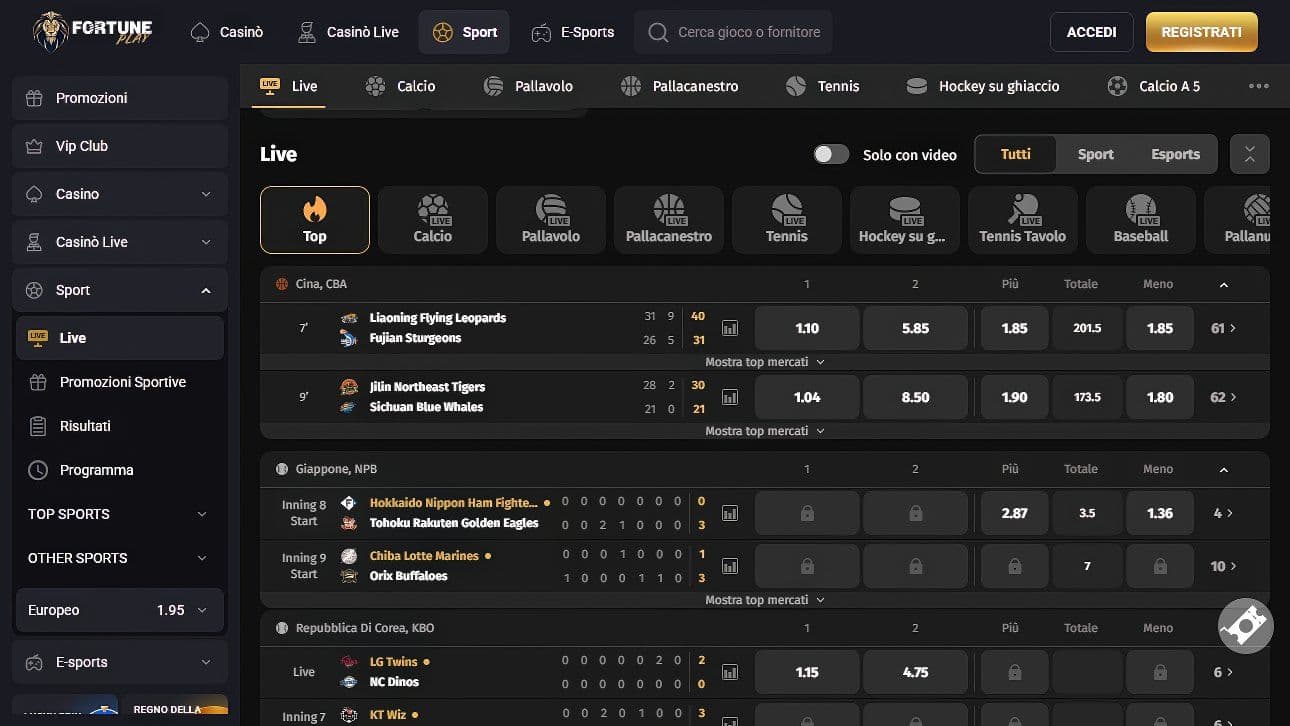 FortunePlay Scommesse Live Desktop