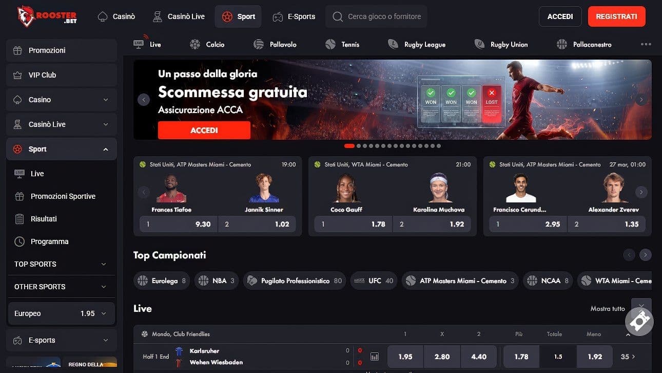 Rooster.Bet Homepage Desktop