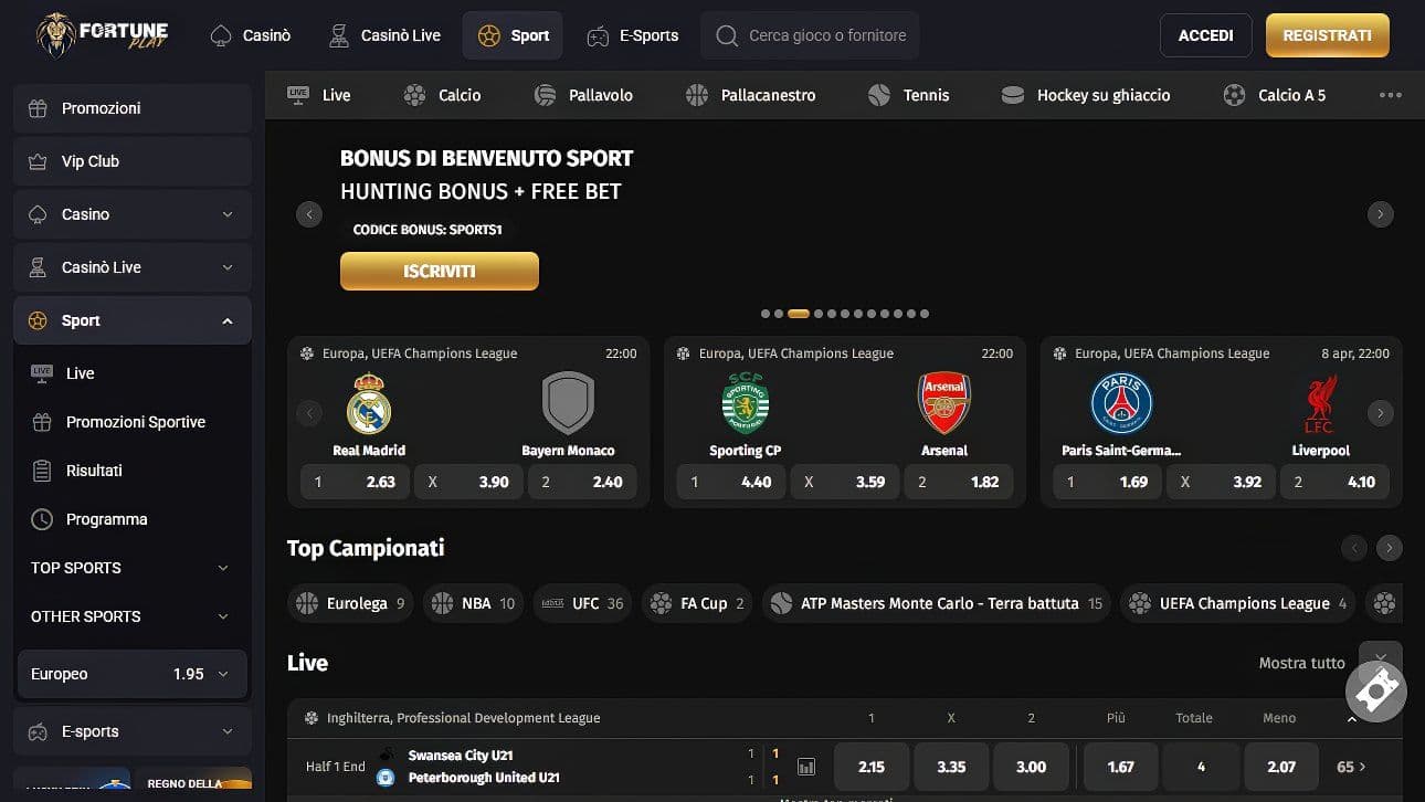 FortunePlay Homepage Sport Desktop