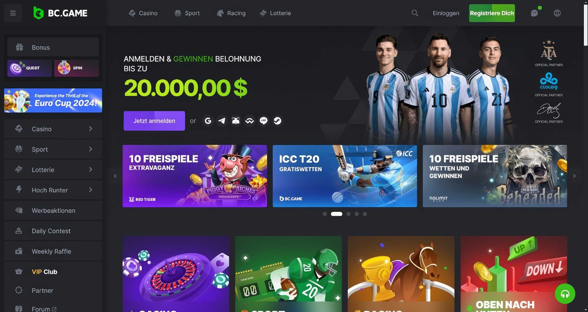 BC.game Startseite Desktop