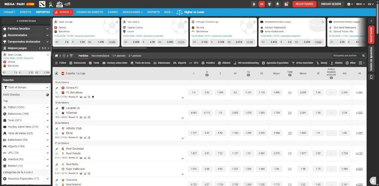 Lobby de inicio de megapari